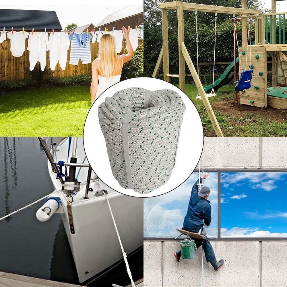 Strength Double Braid Polyester Rope 3/8" × 100' Bull Rope 1544Lbs Breaking