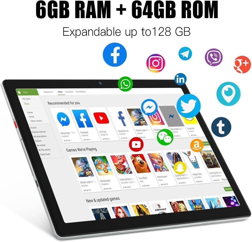 Anmecs 10.1" WIFI Tablet Android 13 Tablets Pad 6+64GB HD Quad-Core Dual Camera