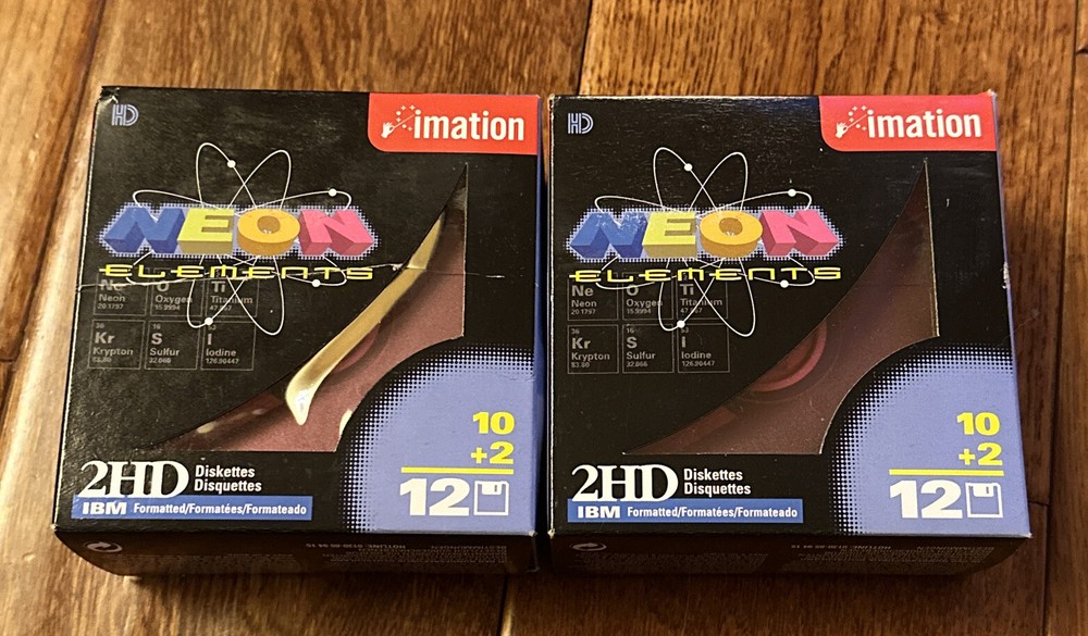 Imation Neon Elements 2 HD Diskettes IBM Formatted 12 X 2