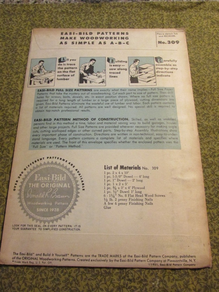 Easi-Bild Build It Yourself PATTERN COMPLETE NO. 309 Modern Coffee Table