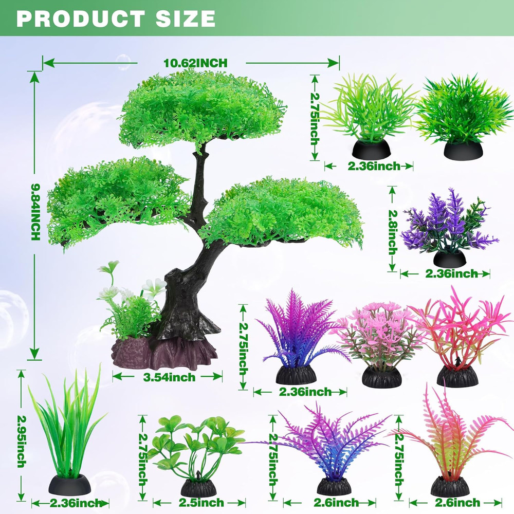 Ameliade Aquarium Artificial Plastic Plants Decoration, Aquarium Tree Decor Set,