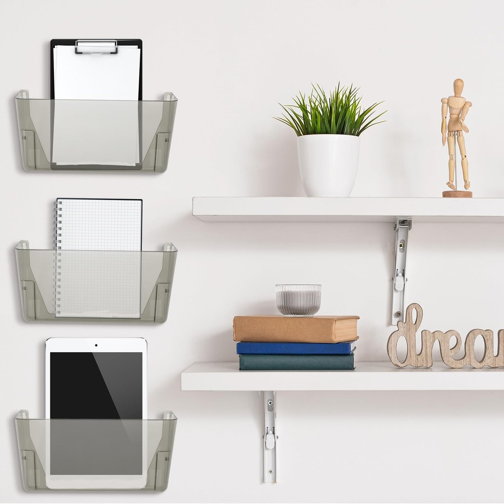 Colarr 8 Pcs Wall File Holder Organizer Plastic Mount Mail Gray