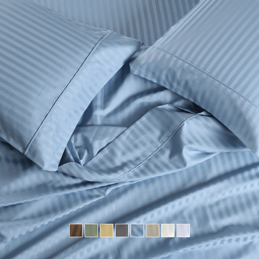 650 Thread Count Striped Bed Sheets Set Cotton Blend 15" Deep Pockets Sheets