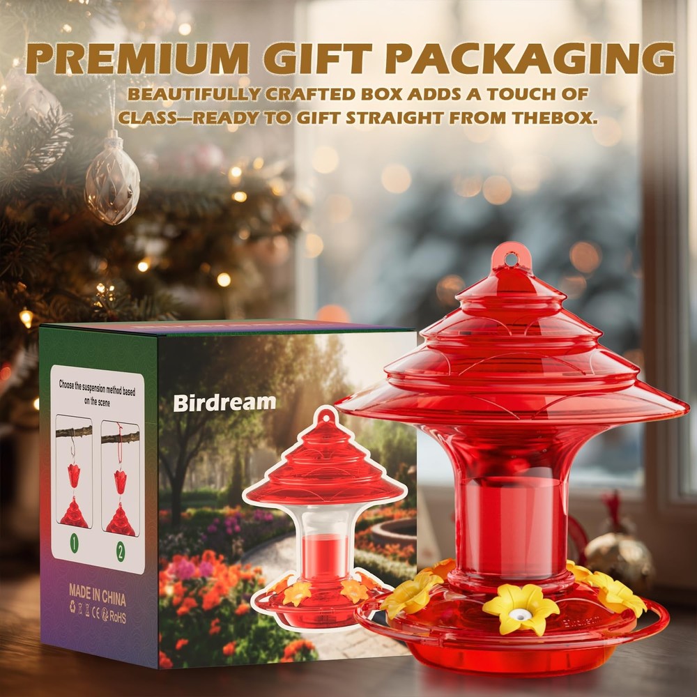 Birdream Hummingbird Feeder for Outdoors Hanging, 40 OZ 2 Pack, Solid Red