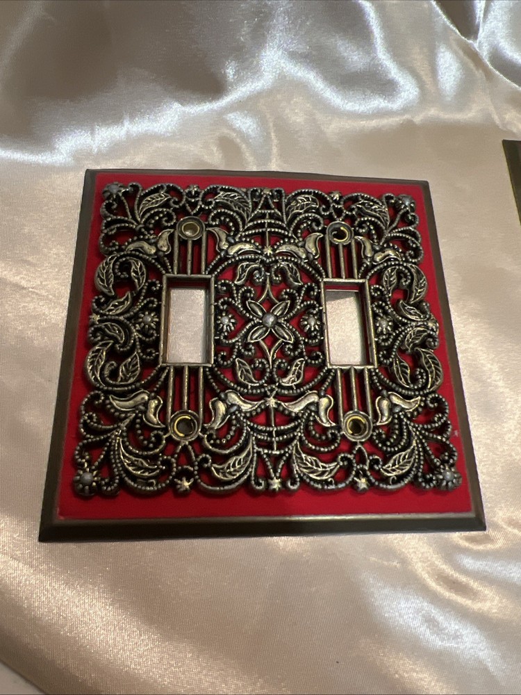 three Vintage Brass Light Switch Covers Red Velvet
