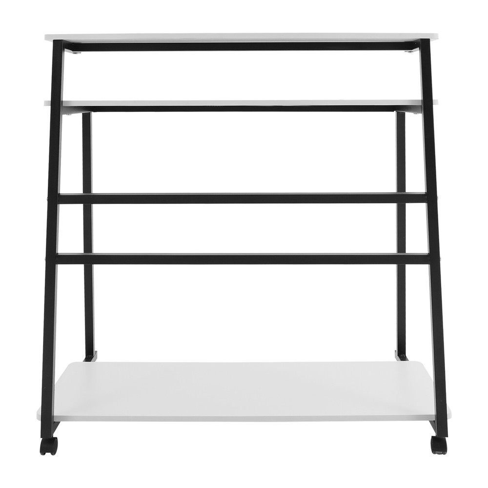 3-tier Computer Desk, Home Office Desk, Rolling Computer Desk, Black, White