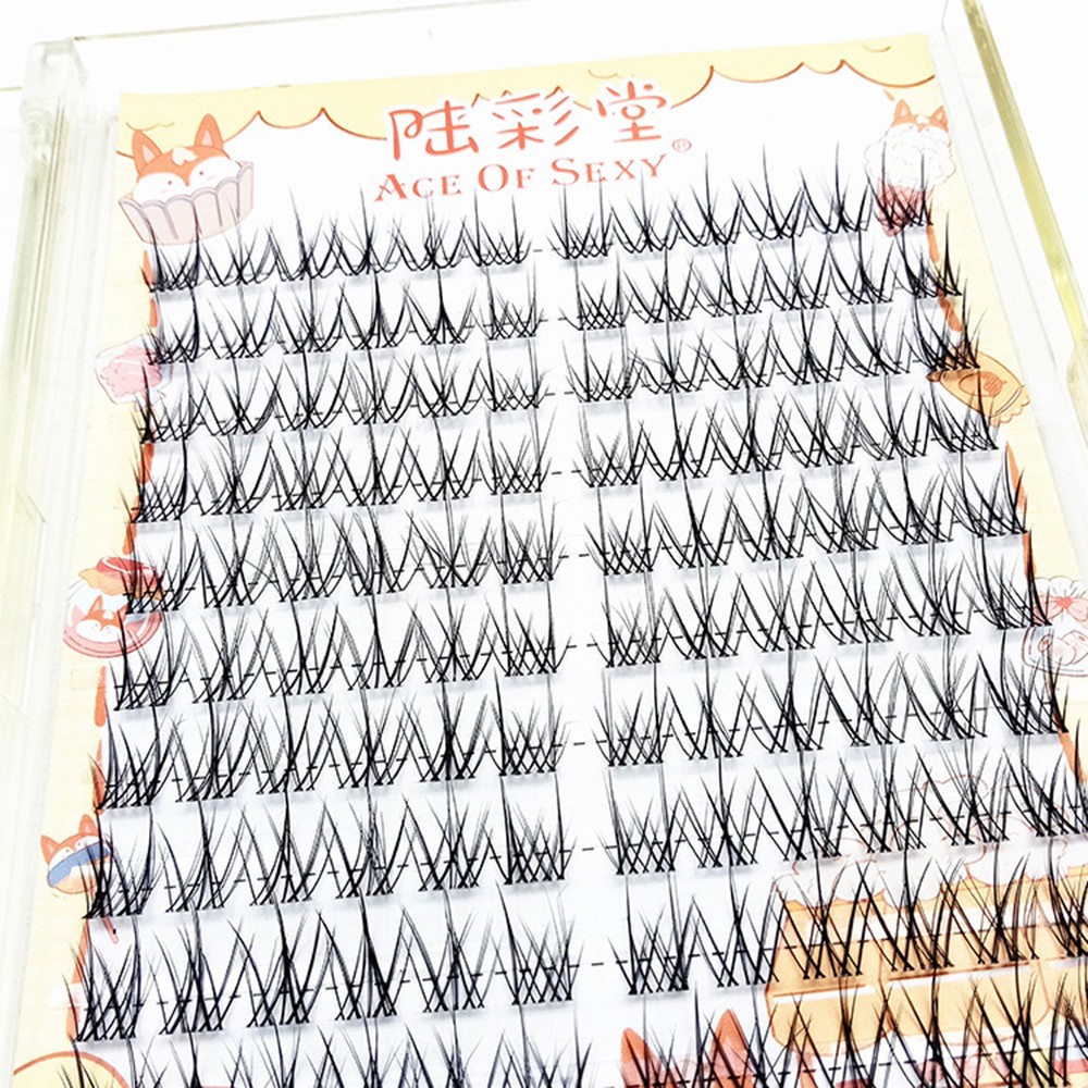 10 Rows V Cross False Eyelashes Natural Segment Clusters Black 7-10mm