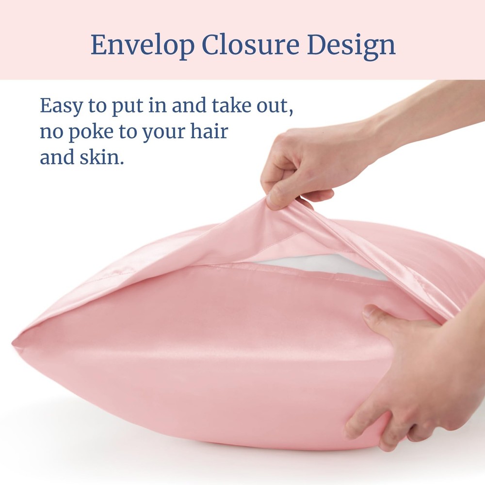 Satin Pillow Cases For Hair, 2 Pack With Envelope, Pink