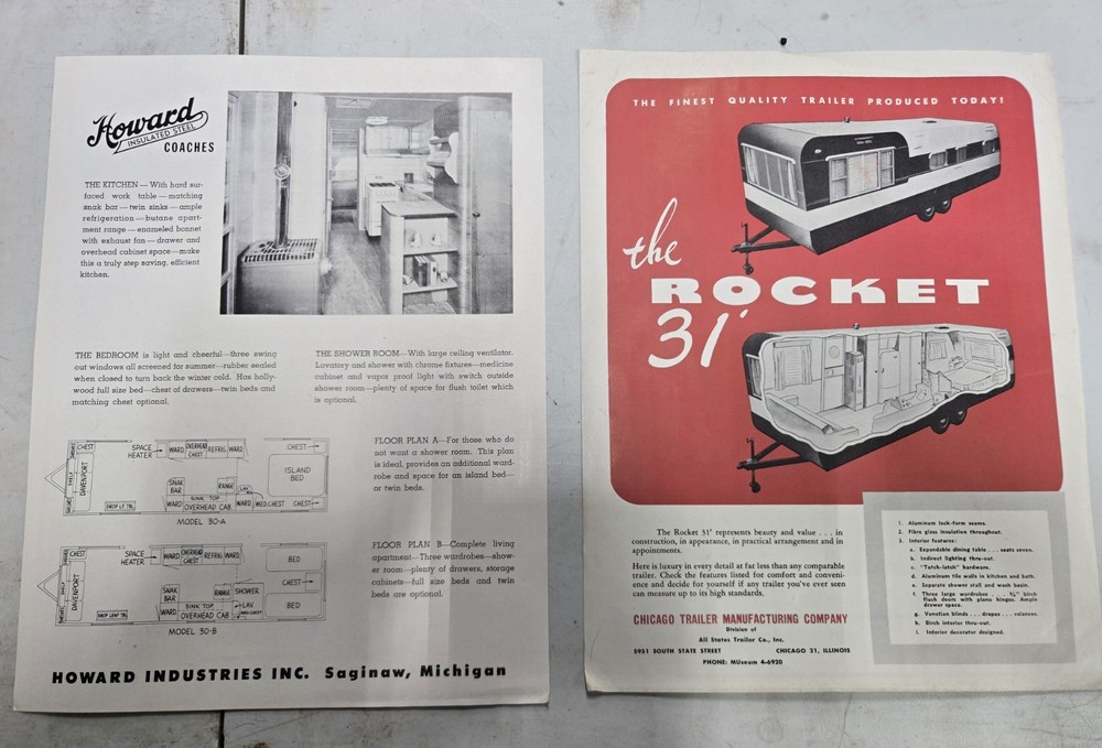 Howard & Rocket Camping Trailer Brochures. 1950's