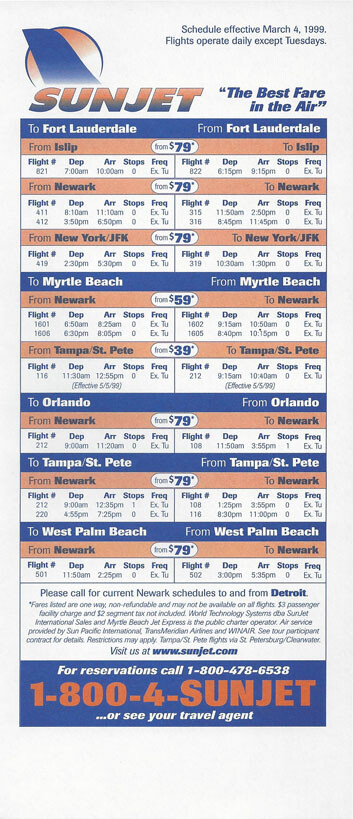 Sunjet system timetable 3/4/99 [0123] Buy 4+ save 50%