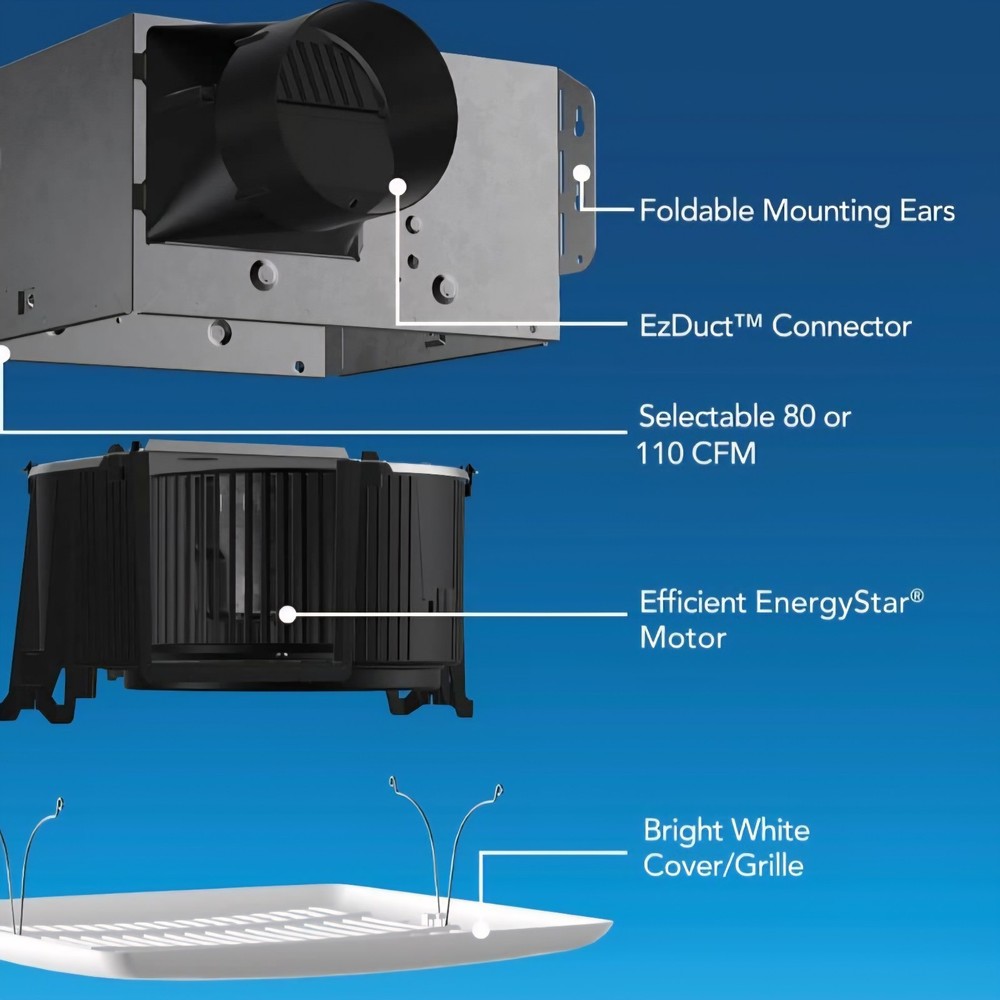 Flex Series 80-110 Selectable CFM, Room Side Installation, Bathroom Ceiling...