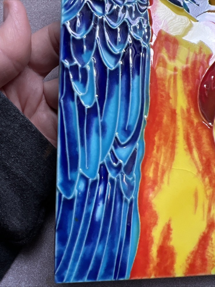 Macaw Parrots Glazed Decorative Tropical Hanging Tile