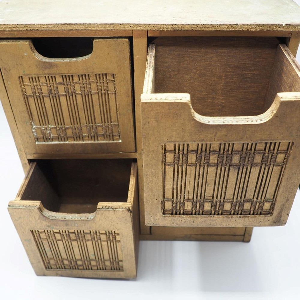 Gold Painted Wood Four Compartment Storage Drawers Decor