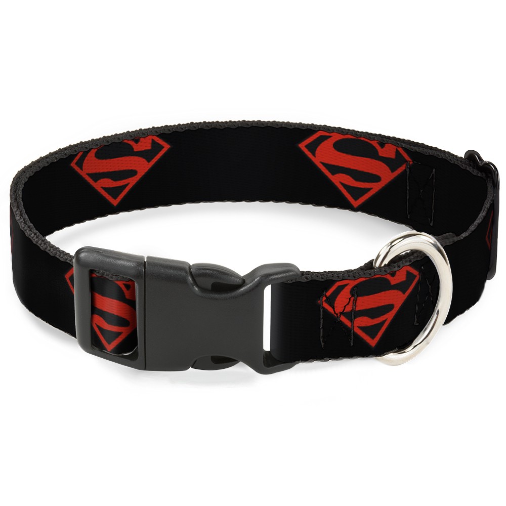 Plastic Clip Collar Superboy Shield Black/Red Medium 11-16.5"