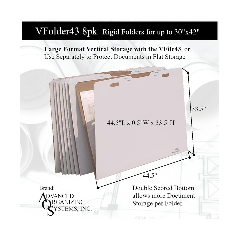 The VFolder43 8pk for Flat Document Storage up to 30”x42”. Use with