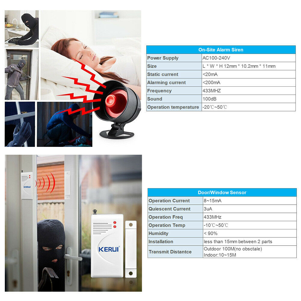Home Siren Security Alarm System+2 Motion Detector 2 Remote Control KERUI