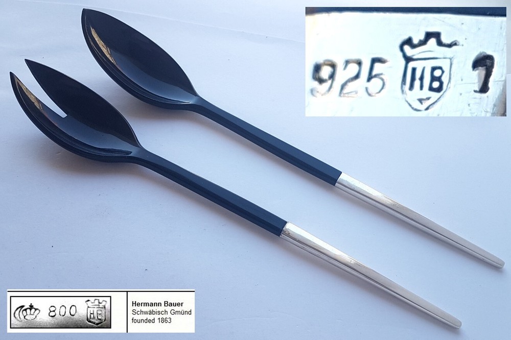 Set Serving Spoon + Serving Fork, 925 Silver, Hermann Bauer, around 1960 N899