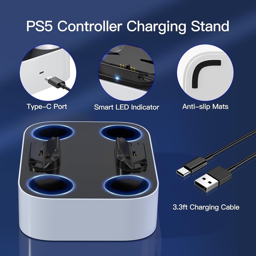 Dual Charging Station for PS5 Controller, Fast Charging Dock Stand with Cable