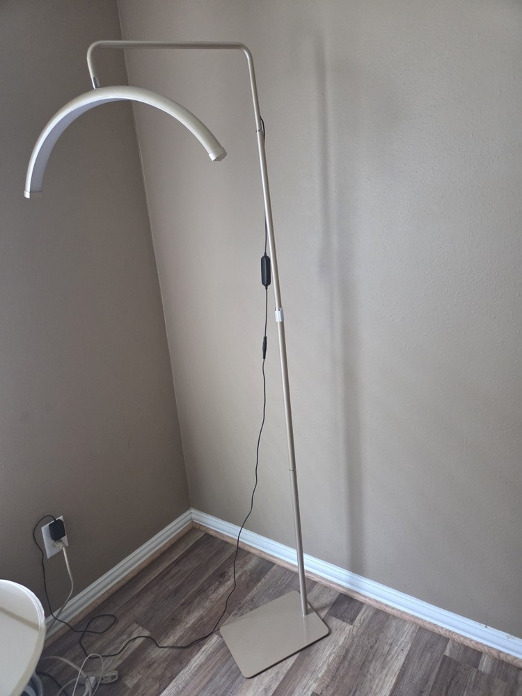 Modern LED Arced Floor Lamp Adjustable Metallic Finish Push Button Silver Beige