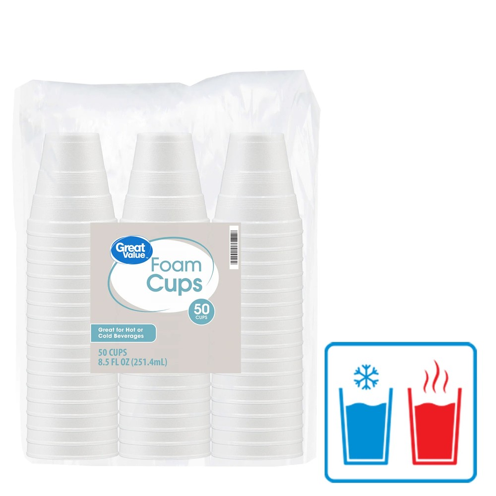 (8 pack) Great Value Disposable Foam Cups, 8 Ounce, 50 Count