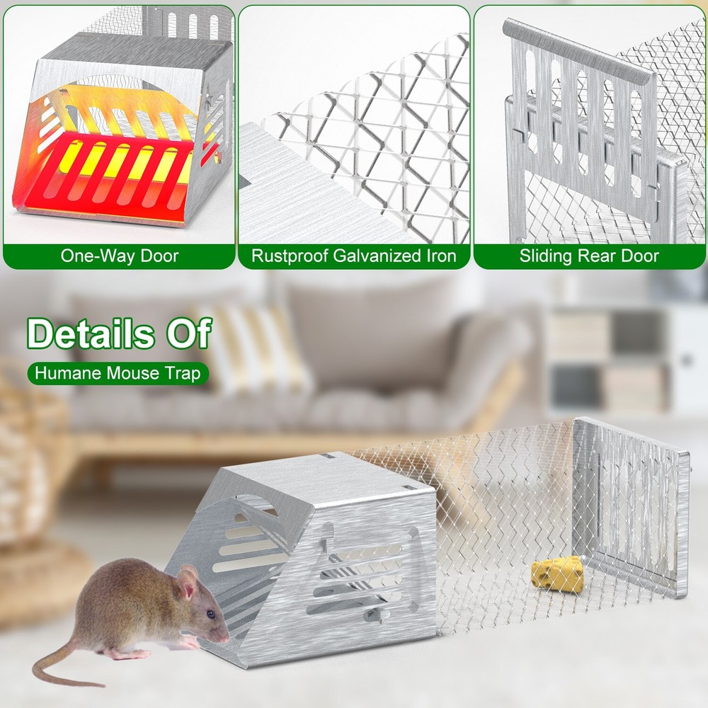 2 Pack Humane Mouse Traps Live Catch and Release Reusable Galvanized Iron Cages