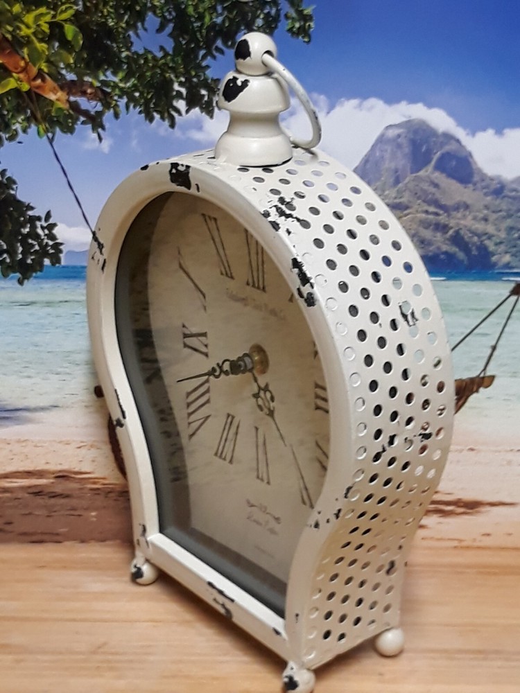 Edinburgh Clock Co. White Rustic Farmhouse Distressed Table Top Clock