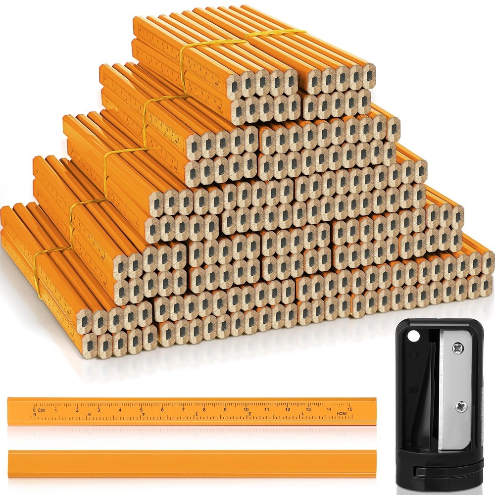 200 Pcs Flat Construction Pencils, Graphite Carpenter Pencils & Sharpener Set
