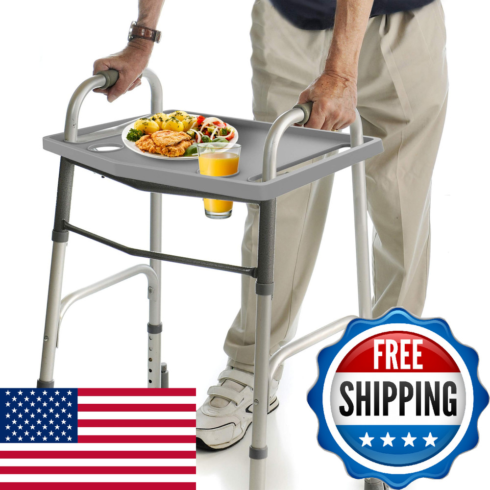 Walker Tray Table w/ 2 Cup Holders - Universal for Standard Folding Walkers