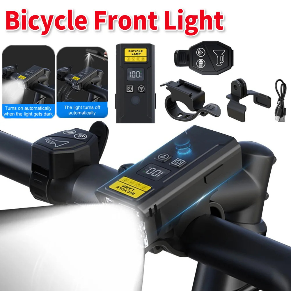 Bicycle Front Light with Horn Remote Control Smart Light Sensing Type-C Recharge