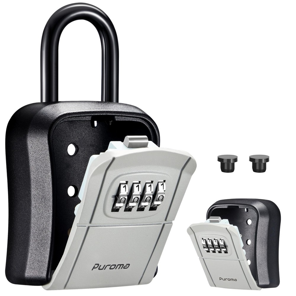 Puroma Key Lock Box, Portable Combination Lockbox Medium Capacity, Gray