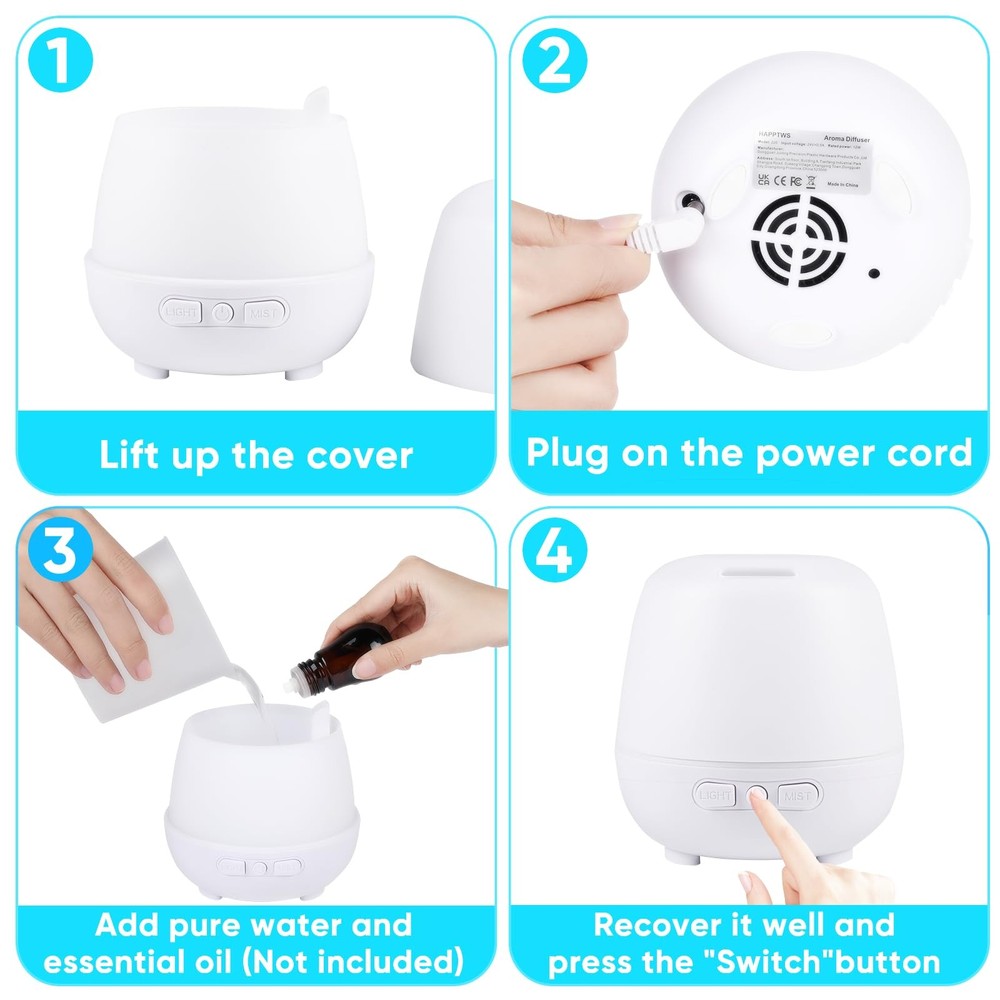 HAPPTWS 220ml Essential Oil Diffuser, Upgraded Diffusers for Whiet - 3