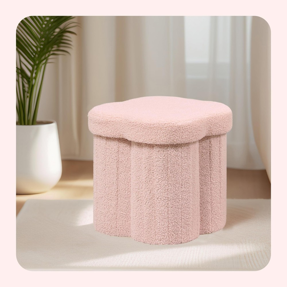 Floral Storage Ottoman Cube Boucle Footrest Stool with Lid, Multi-Functional ...