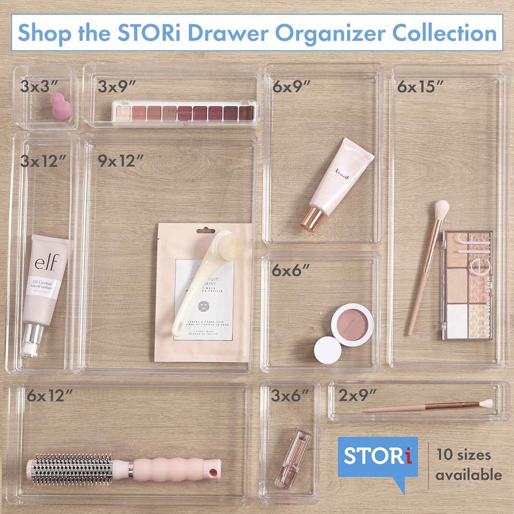 STORi SimpleSort 3-Piece Stackable Clear Drawer Organizer Set | 9x6x2",
