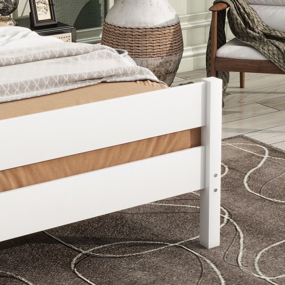 Twin Size Bed Frame Wooden Platform Bed Frame w/ Headboard White/Espresso