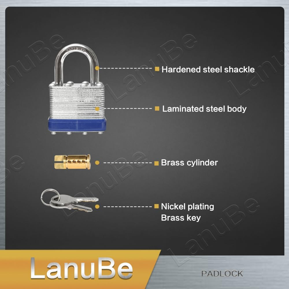 LanuBe Lock Laminated keyed Padlock (1-9/16", 40mm), keyed Alike Locks, Normal S