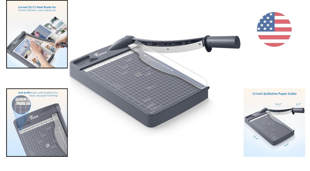 Lightweight 12" Guillotine Paper Cutter for Accurate Cuts - Portable & Efficient