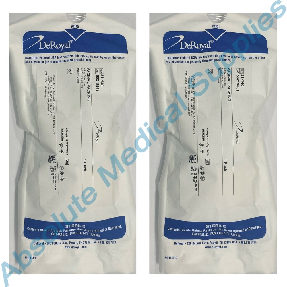 *2-Pack* DeRoyal Vaginal Packing X-Ray Detectable 2" X 72" Sterile 31-140
