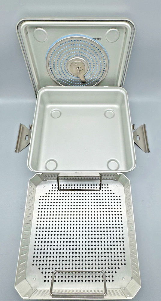 Case Medical Half Size Sterilization Tray with Basket, 12x11x4 Solid Bottom