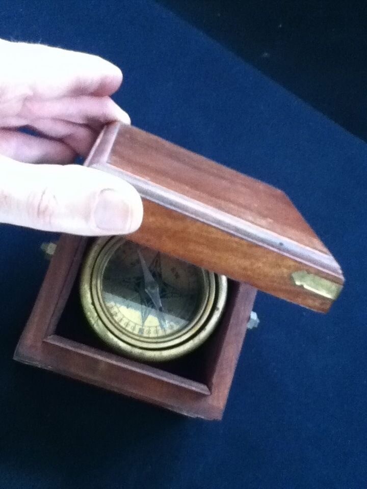 Vintage Planet Compass Teak Brass
