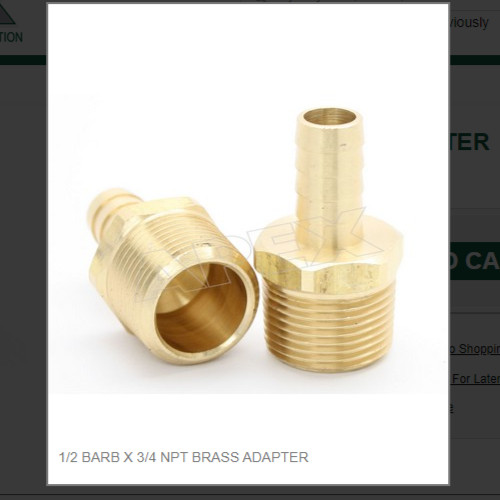 1/2 BARB X 3/4 NPT BRASS ADAPTER # 139-812