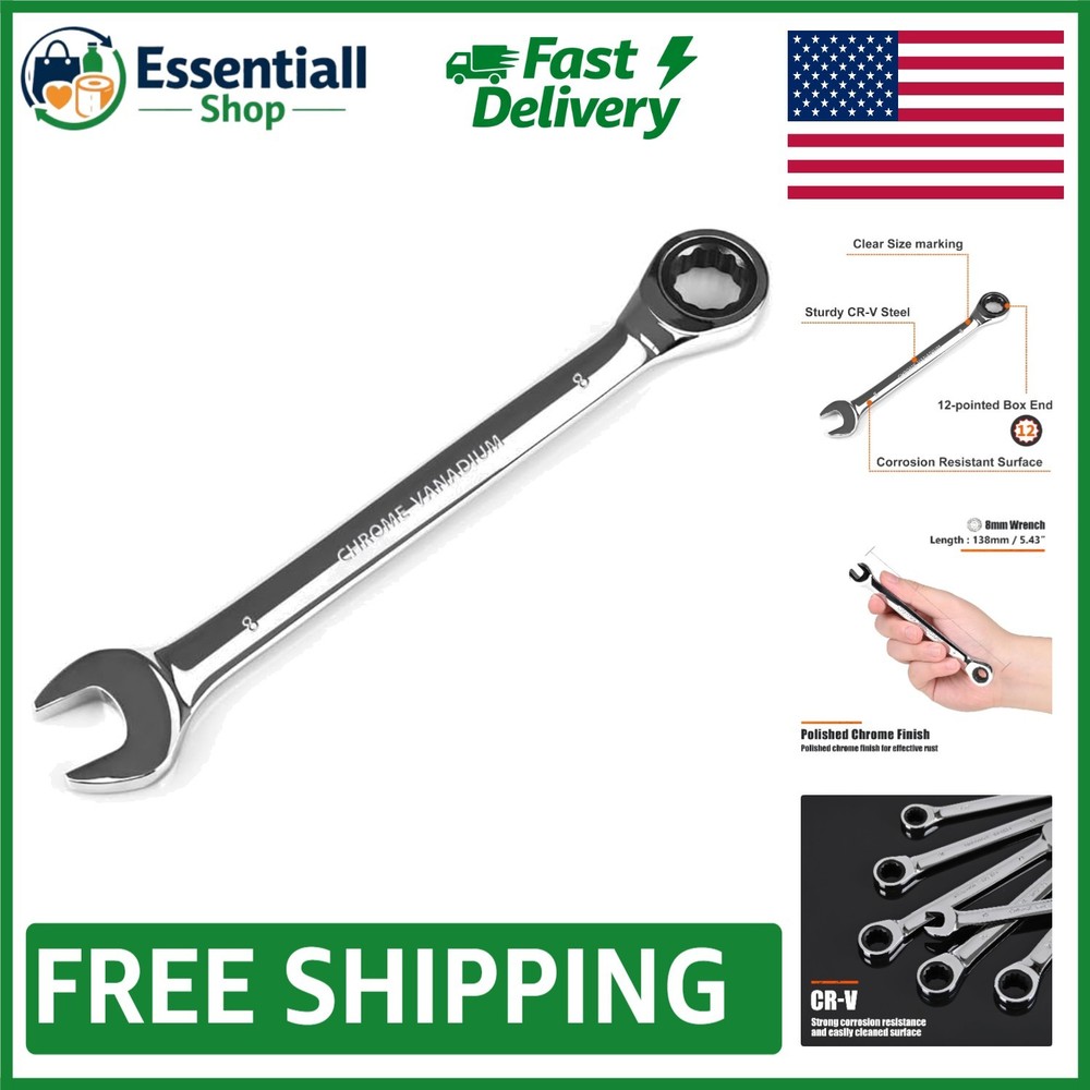 Polished Chrome Vanadium 8mm Wrench - Effortless Maintenance & Strength