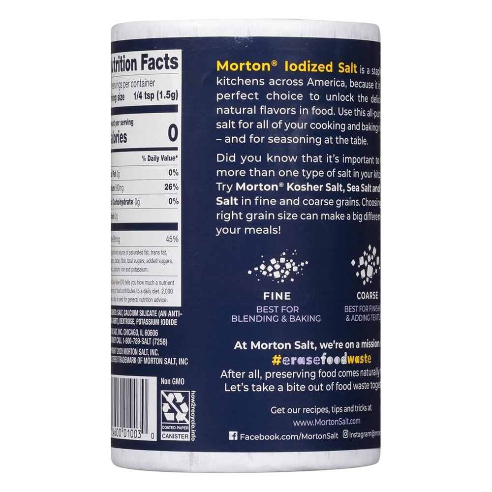 Moisture-Resistant Iodized Salt 26oz Pack of 2 - Essential for Every Kitchen