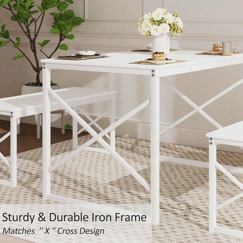 Space Saving Dining Table Set W/ 2 Benches Sturdy Waterproof Easy Assembly New