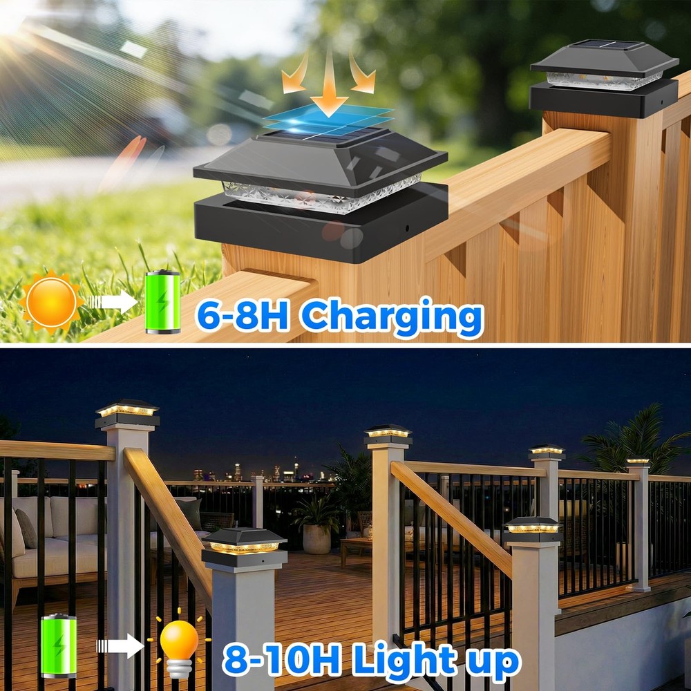 4x4 Solar Post Cap Light 10 Pack, 2 Modes 16 LED Fence Deck Post Lights Water...