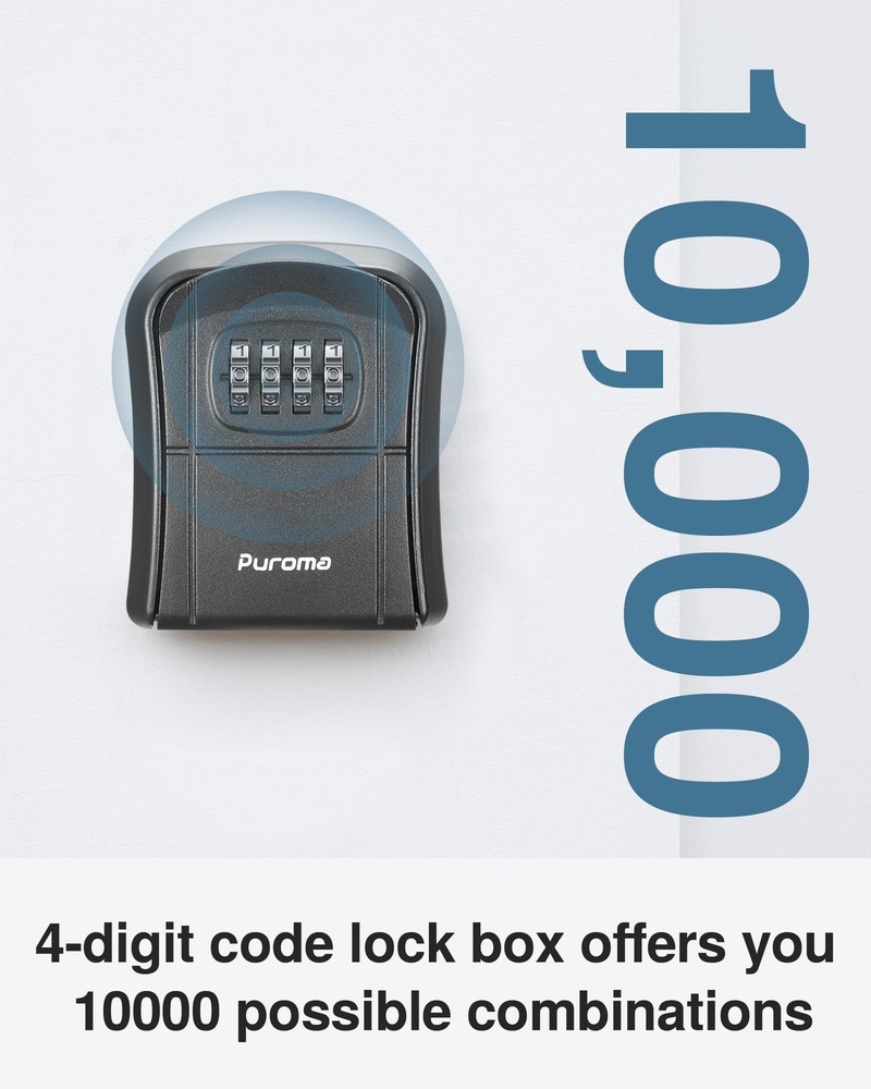 Wall-Mounted Key Lockbox with Resettable Code for Secure Key Storage Black