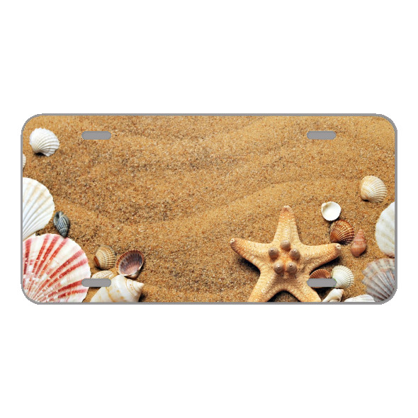 Custom Novelty License Plate With Gorgeous Sandy Sea Shells Add Text