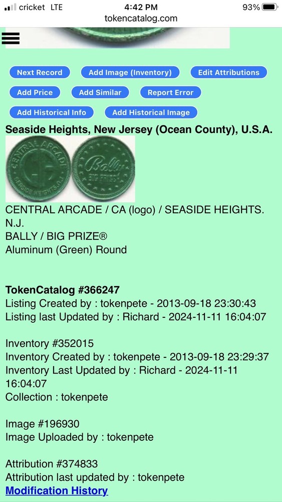 Arcade Token - Central Arcade - Seaside Heights, New Jersey