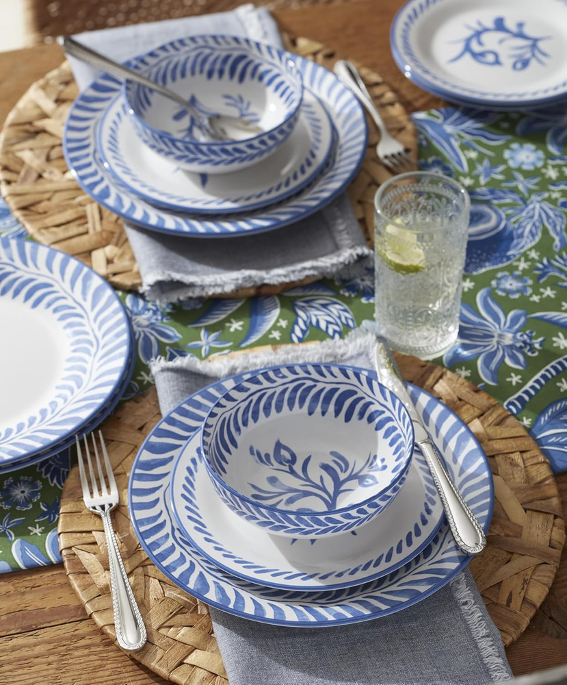 Dinnerware Set, Solear Blue 12-Piece Set, Service for 4, Stoneware Material, Dis