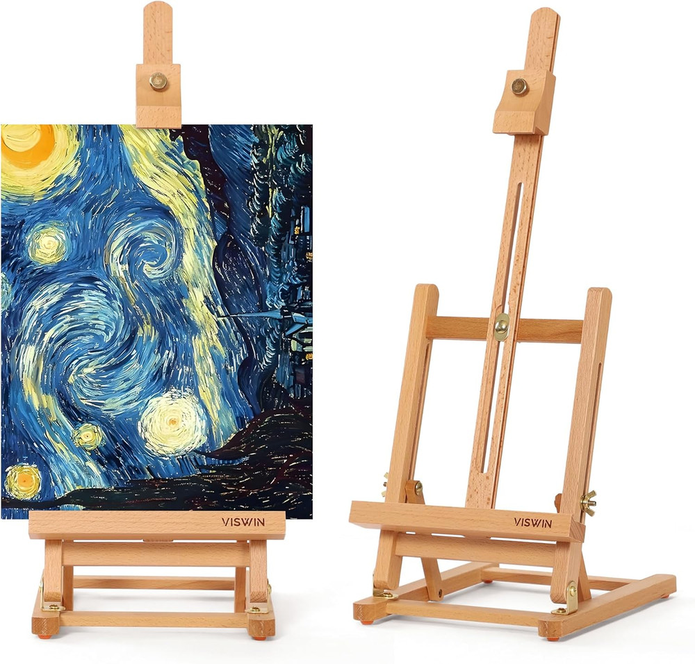VISWIN 25" H-Frame Tabletop Easel for Painting, Adjustable Beech Wood Table Top