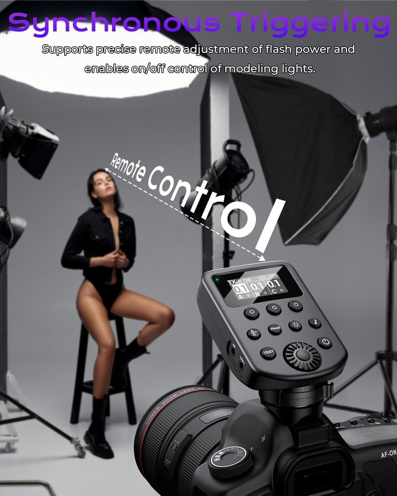 Wireless Flash Trigger for Cameras, 2.4GHz Remote Controller, OLED Display